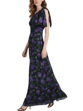NWT SACHIN + BABI Black & Purple Sleeveless One Shoulder Bow Dress Gown Size 6
